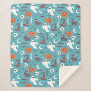 Couverture Sherpa Motif d'Halloween Turquoise amusant