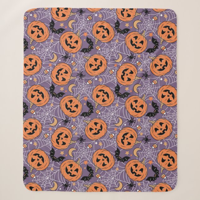 Couverture Sherpa Motif d'Halloween violet Jack-O-lanterne (Devant)
