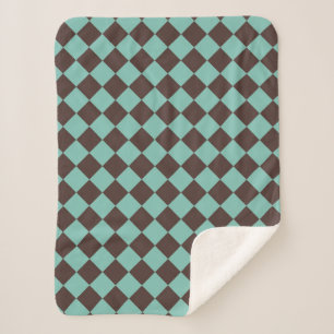 Couverture Sherpa Motif diamant Brown Turquoise Checker