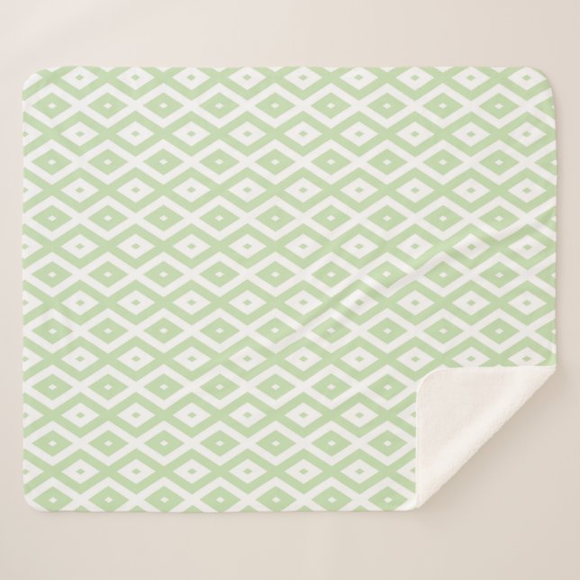 Couverture Sherpa Motif diamant vert pâle et blanc (Devant (Horizontal))