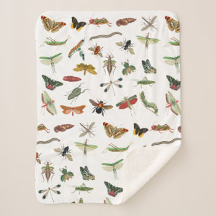 Couverture Sherpa Motif d'illustration coloré d'insectes Vintages