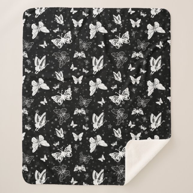 Couverture Sherpa Motif d'illustration noir blanc papillon (Devant)
