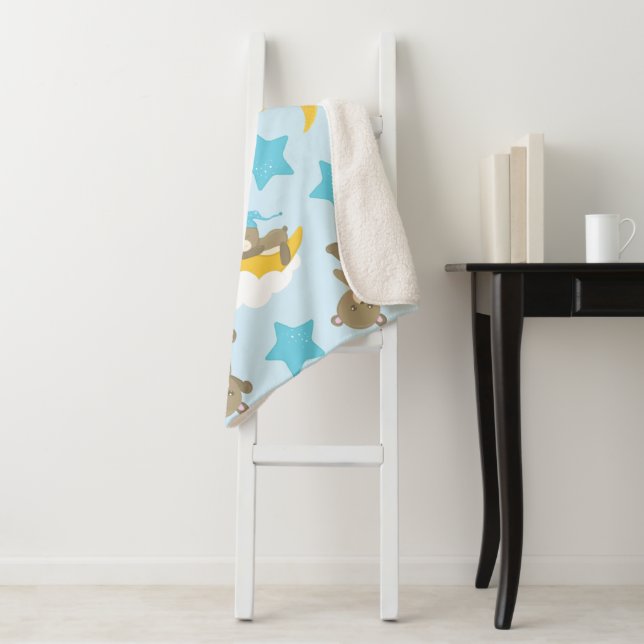 Couverture Sherpa Motif D'Ours, Mignonnes Ours, Nounours, Étoiles (En situation)