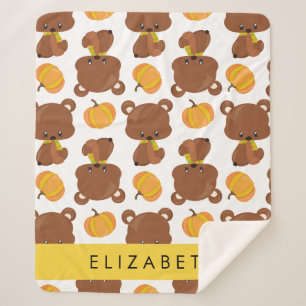 Couverture Sherpa Motif D'Ours, Mignons Ours, Citrouille, Votre Nom
