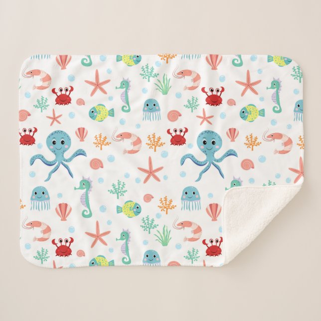 Couverture Sherpa Motif du monde marin (Devant (Horizontal))