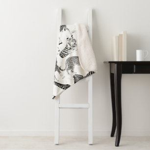 Couverture Sherpa Motif élégant Black and White Jungle Animaux