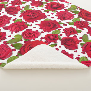Couverture Sherpa Motif Élégant de Roses Florales Rouges et Roses Fo