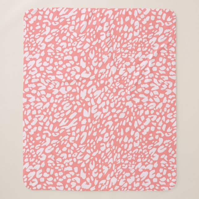 Couverture Sherpa Motif Empreinte de léopard corail (Devant)