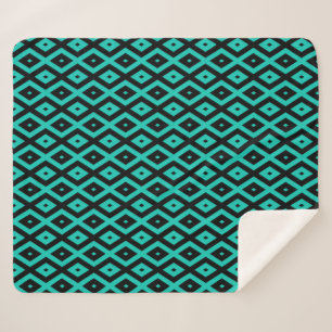 Couverture Sherpa Motif en diamant noir et turquoise