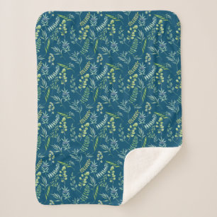 Couverture Sherpa Motif feuille 11.bw DBlue BG