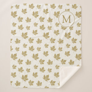 Couverture Sherpa Motif Feuille d'érable d'or antique avec Monogram.