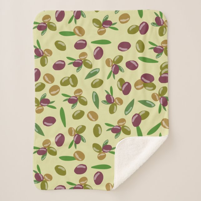 Couverture Sherpa Motif Feuille d'olive et d'olive rustique (Devant)