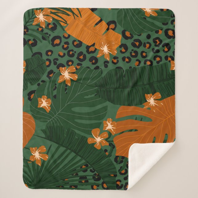 Couverture Sherpa Motif Feuille exotique léopard tropique (Devant)