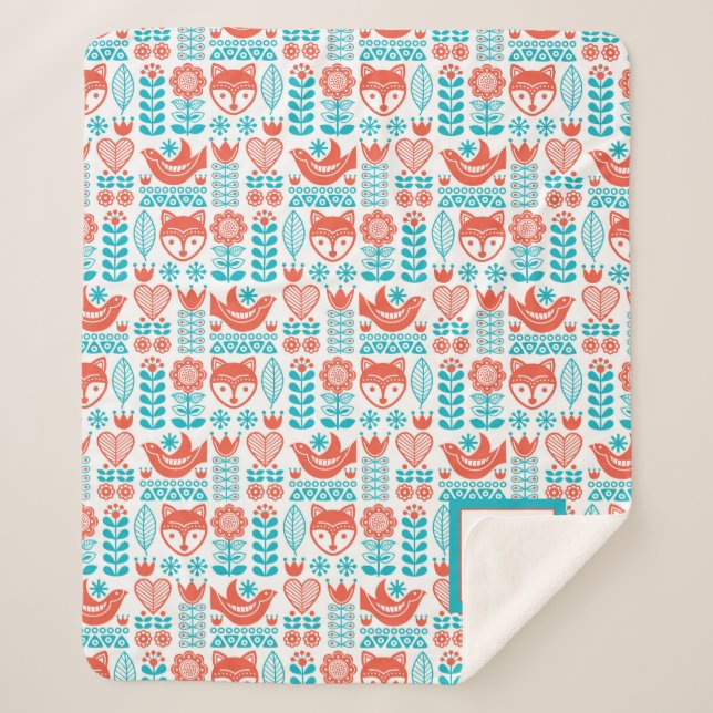 Couverture Sherpa Motif finlandais d'art populaire de Fox et (Devant)