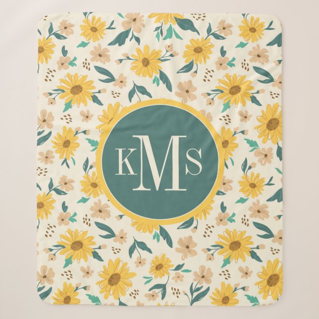 Couverture Sherpa Motif Fleur de marguerite jaune (Devant)