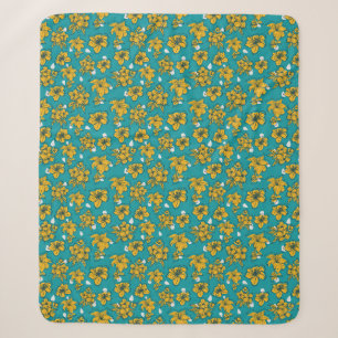 Couverture Sherpa Motif Fleurs Turquoises jaunes