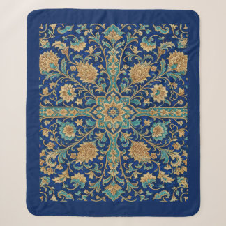 Couverture Sherpa Motif floral arabesque persan bleu royal