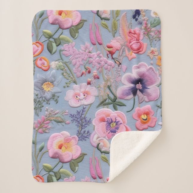 Couverture Sherpa Motif floral brodé (Devant)