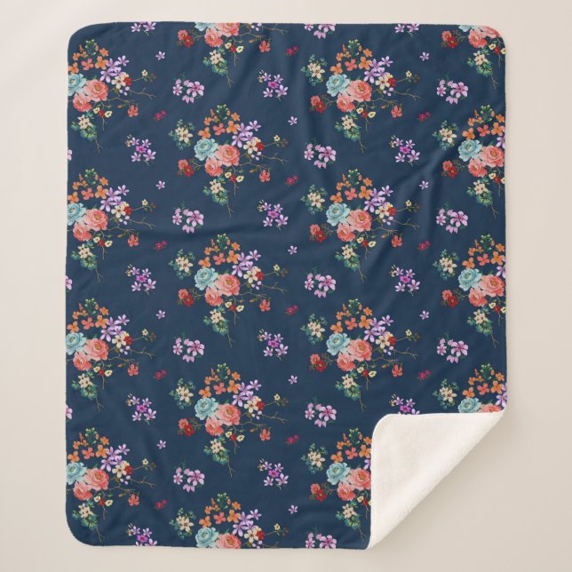 Couverture Sherpa Motif floral de bouquet rose (Devant)