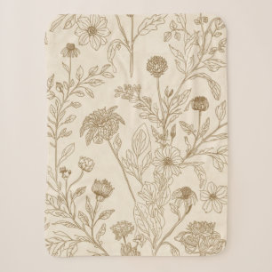 Couverture Sherpa Motif floral de dessin au trait botanique sépia an
