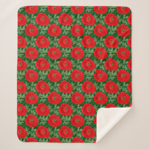 Couverture Sherpa Motif floral de renoncule rouge vibrant