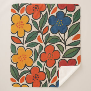 Couverture Sherpa Motif floral de style rétro des années 1960