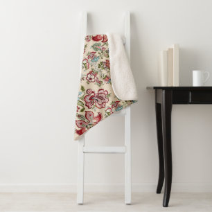 Couverture Sherpa Motif Floral Fleurs tendance colorées rose vert