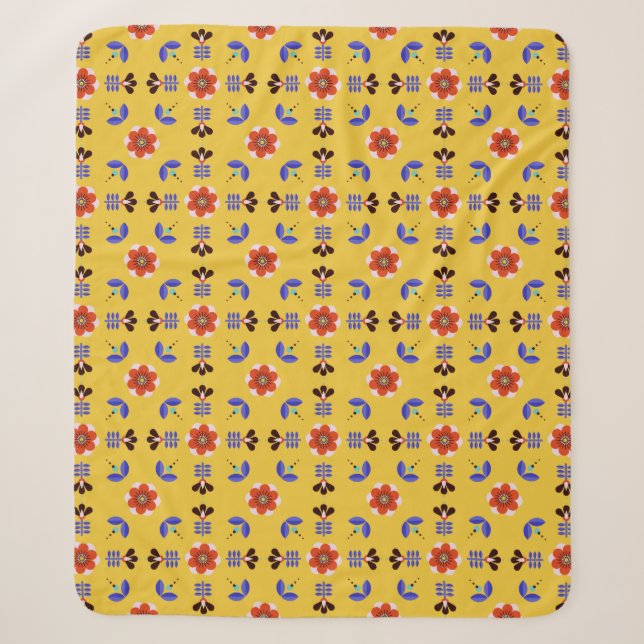 Couverture Sherpa Motif floral géométrique de style scandinave (Devant)