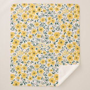 Couverture Sherpa Motif floral incomparable, Petites fleurs jaunes.