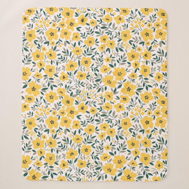 Couverture Sherpa Motif floral incomparable, Petites fleurs jaunes.  (Devant)