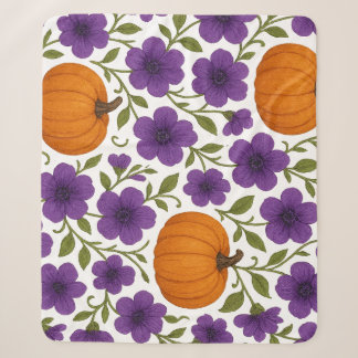 Couverture Sherpa motif floral pourpre citrouille