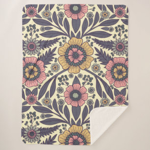 Couverture Sherpa Motif Floral rose et bleu sans joint