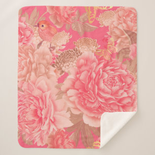 Couverture Sherpa Motif floral sans soudure. Jardin fleurs peoni ros