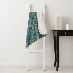 Couverture Sherpa Motif floral William Morris Rouge Jaune bleu vert