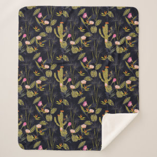 Couverture Sherpa Motif foncé de cactus de nuit d'été
