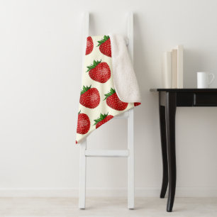 Couverture Sherpa Motif fraises, fraises rouges, fruits, feuilles