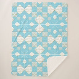 Couverture Sherpa Motif géométrique bleu et blanc