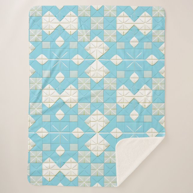 Couverture Sherpa Motif géométrique bleu et blanc (Devant)