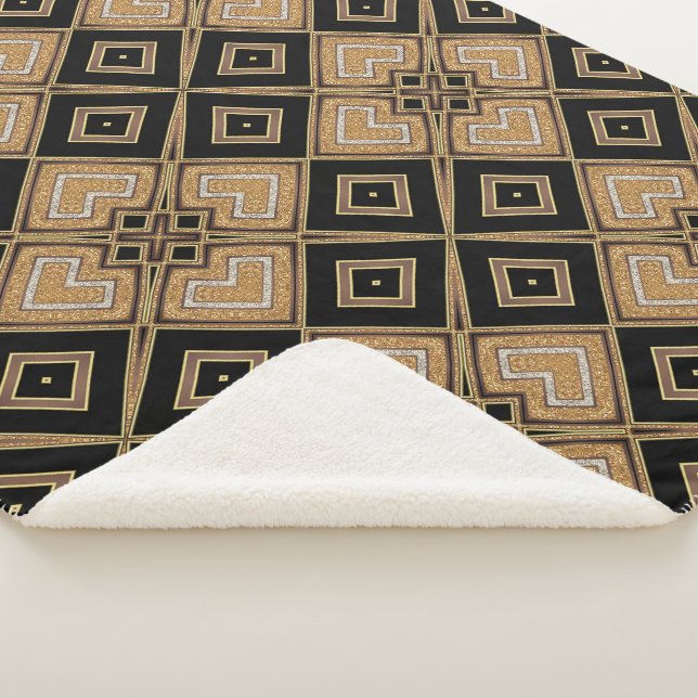 Couverture Sherpa Motif géométrique Carré Gold Black Art Deco (3/4)