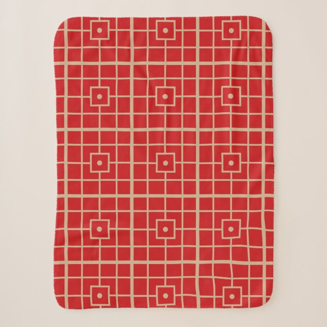 Couverture Sherpa Motif géométrique chinois traditionnel rouge et or (Devant)