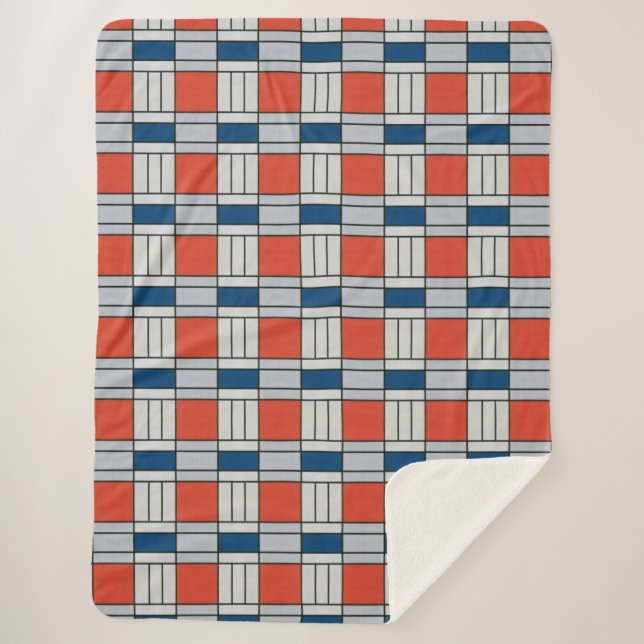 Couverture Sherpa Motif géométrique gris rouge rétro (Devant)