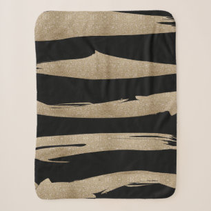 Couverture Sherpa motif géométrique preppy bandes noir et or