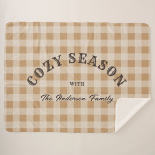 Couverture Sherpa Motif Gingham rustique occidental marron personnal