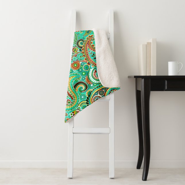 Couverture Sherpa Motif Green Paisley (En situation)