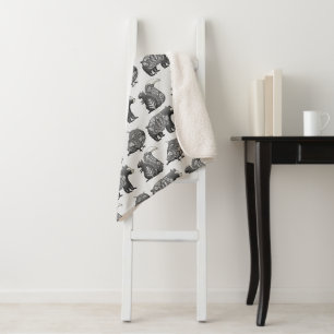 Couverture Sherpa Motif gris d'art animal scandinave de région