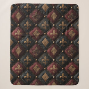 Couverture Sherpa Motif Harlequin Fleur-de-Lis Touffeté Médiéval (1)