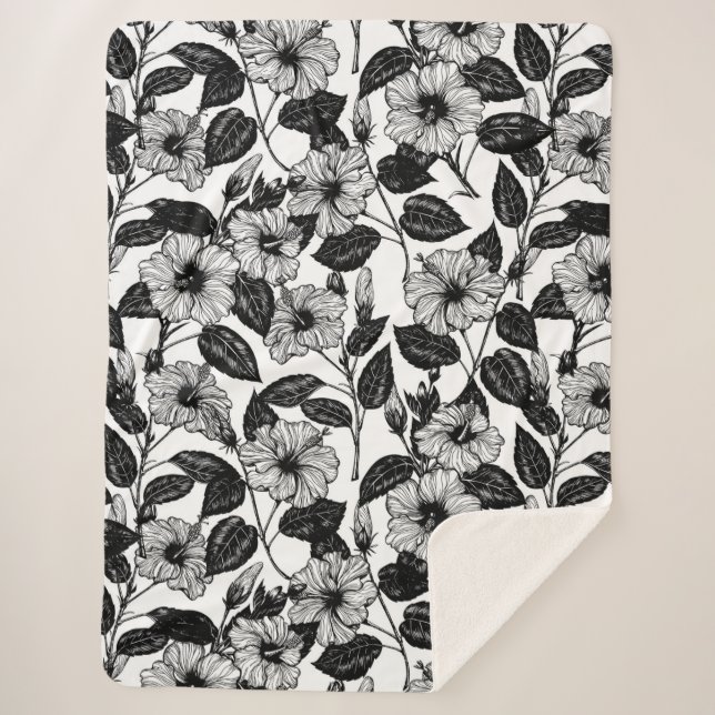 Couverture Sherpa Motif Hibiscus (Devant)