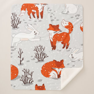 Couverture Sherpa Motif hivernal sans soudure avec de mignons renard