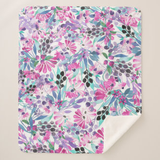 Couverture Sherpa Motif incomparable de fleurs et de baies violettes