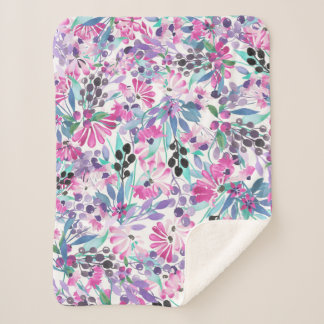 Couverture Sherpa Motif incomparable de fleurs et de baies violettes